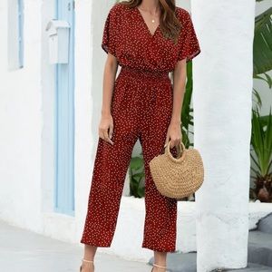 Polka Dot Surplice Front Jumpsuit